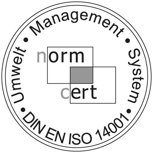 Zertifiziert nach DIN EN ISO 14001 — Umweltmanagement (norm cert)